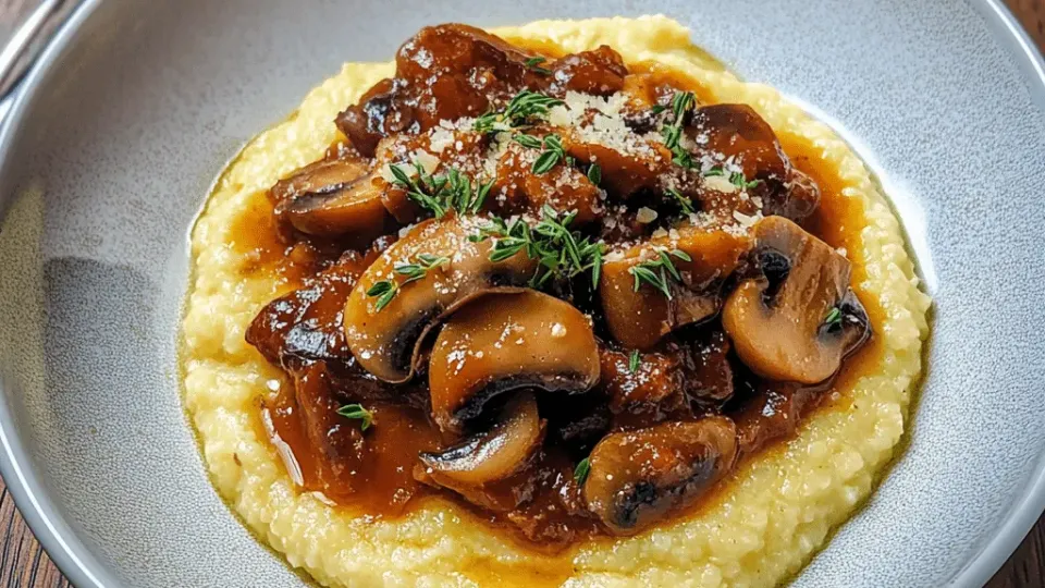 Pilzragout auf Parmesan-Polenta