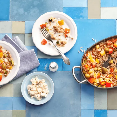 Mediterrane Reis-Gemüse-Pfanne mit Hackfleisch